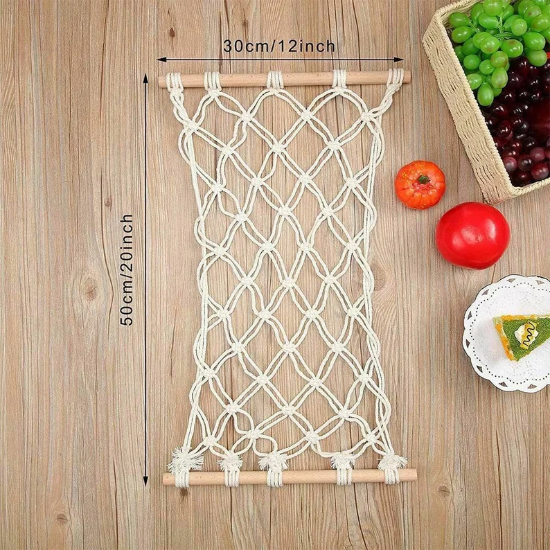 Macrame Fruit Hammock Under Cabinet hanging basket for Boho Kitchen Decor