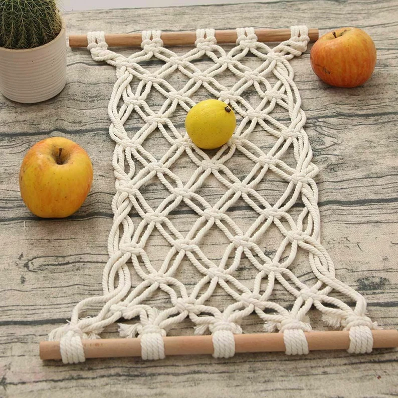 Macrame Fruit Hammock Under Cabinet hanging basket for Boho Kitchen Decor