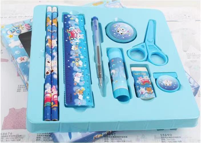 Korean cartoon stationery set gift box children's creative stationery school supplies set of nine gifts wholesale