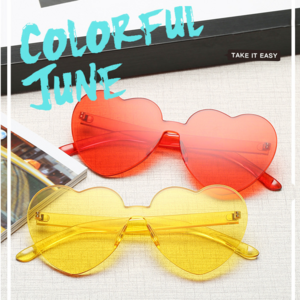 Love Heart Shape Sunglasses Women Rimless Frame Tint Clear Lens Colorful Sun Glasses Female Red Pink Yellow Shades Travel