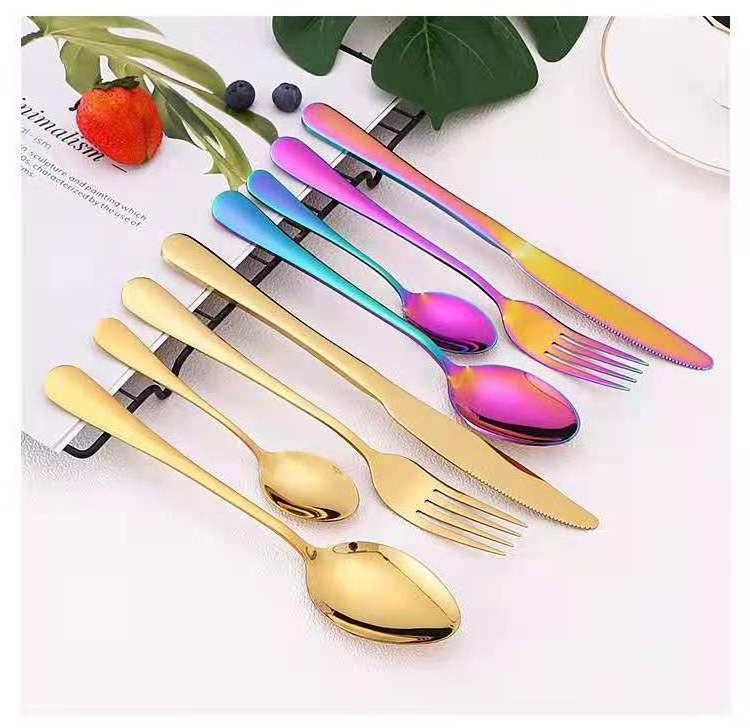 Stainless Steel Cutlery Set Knife Fork Spoon 24-Pieces Gold Wooden box Silverware gold Flatware Set