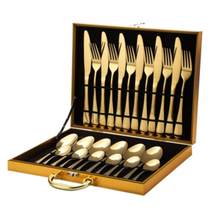 Stainless Steel Cutlery Set Knife Fork Spoon 24-Pieces Gold Wooden box Silverware gold Flatware Set