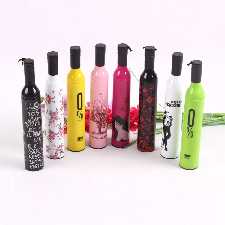 Promotional Wholesale Cheap 3 Folding, Water Wine Umbrellas Bottle Shape Gift Sun Rain Pocket Umbrella With Custom Printed Logo/