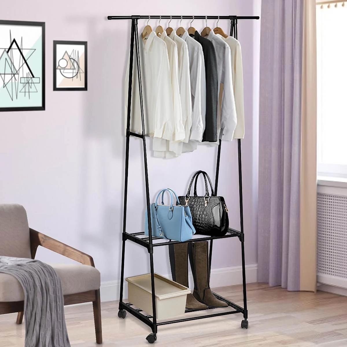 Removable Bedroom Hanging Clothes Rack with Wheels Floor Standing Coat Rack Multi-function Modern Triangle Coat Wardrobe Hanger