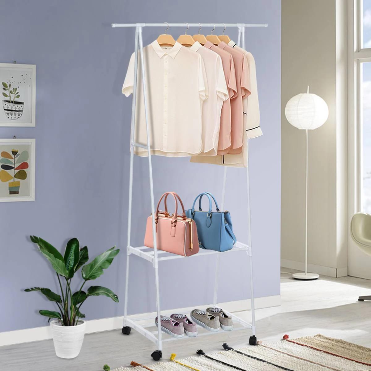 Removable Bedroom Hanging Clothes Rack with Wheels Floor Standing Coat Rack Multi-function Modern Triangle Coat Wardrobe Hanger