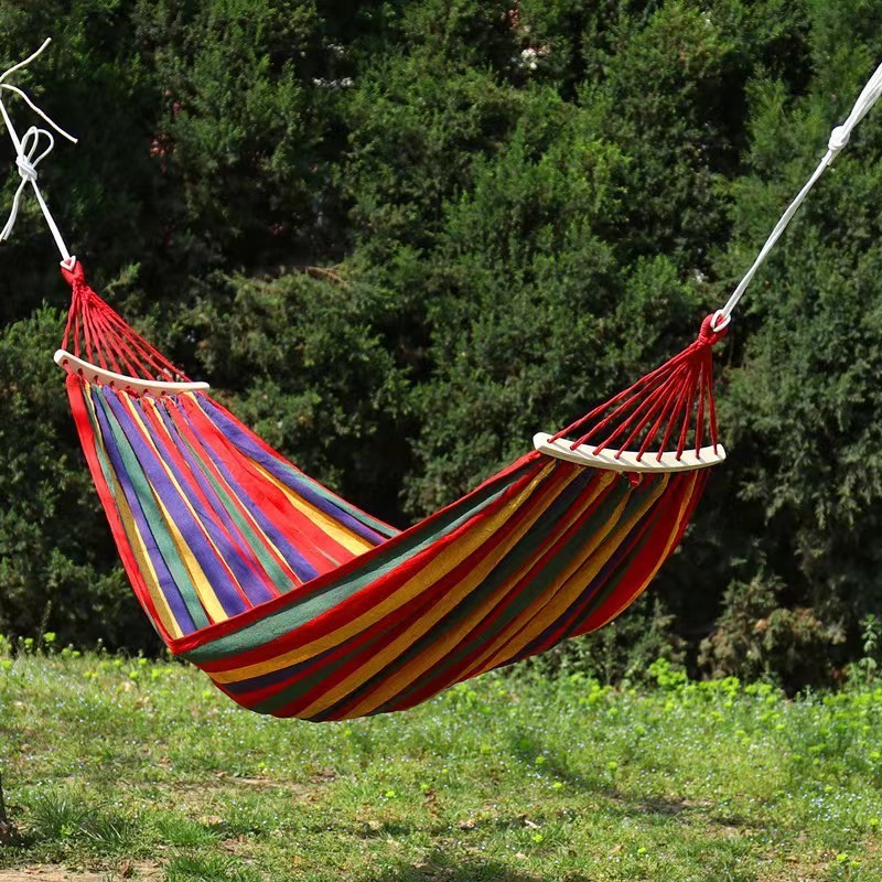 Outdoor Hammock Portable Garden Hammock Sports Home Travel Camping Swing Canvas Stripe Bed Hammock Double Single People