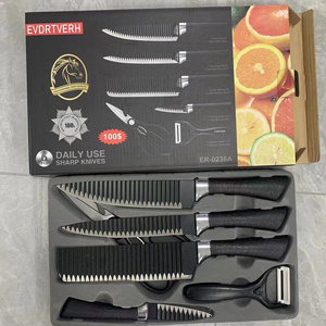 Black wavy six-piece knife set 238A stainless steel kitchen knife set foreign trade color box gift box