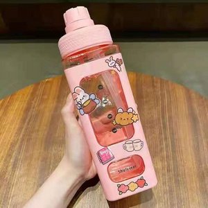 Summer 3d Sticker Design 700ml Sport Bottle Kawaii Plastic Pastel Water Bottle With Straw cute girls With sticker