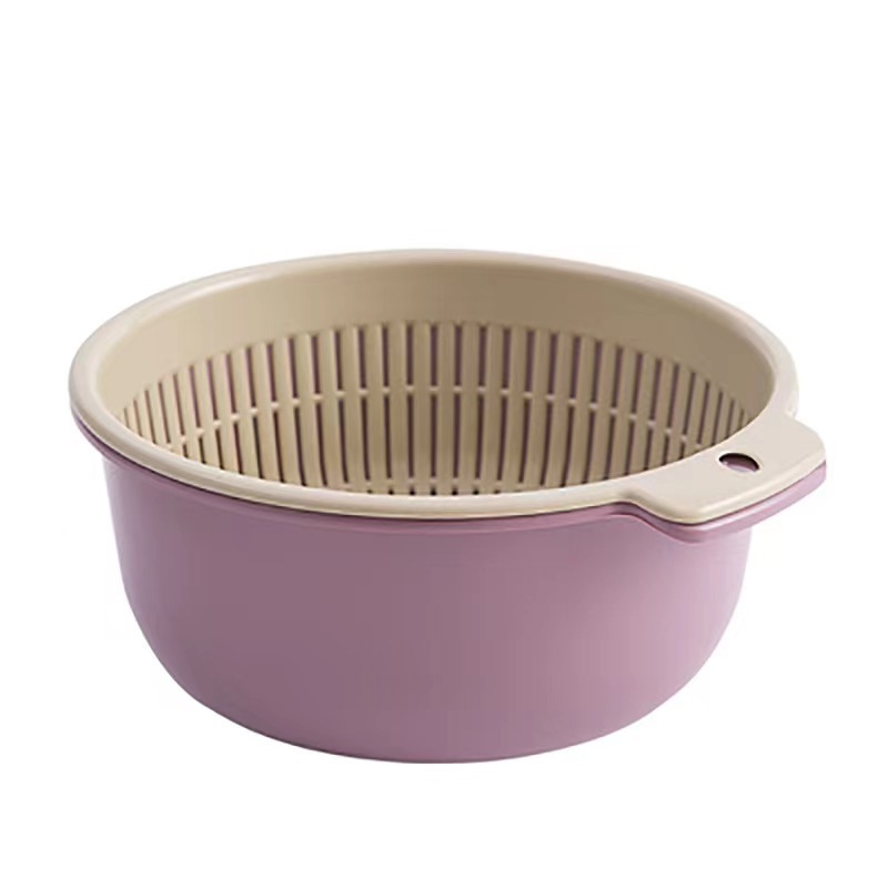 Kitchen double fruit and vegetable plastic contrast drain basket round plastic thickened storage vegetable drain basket.