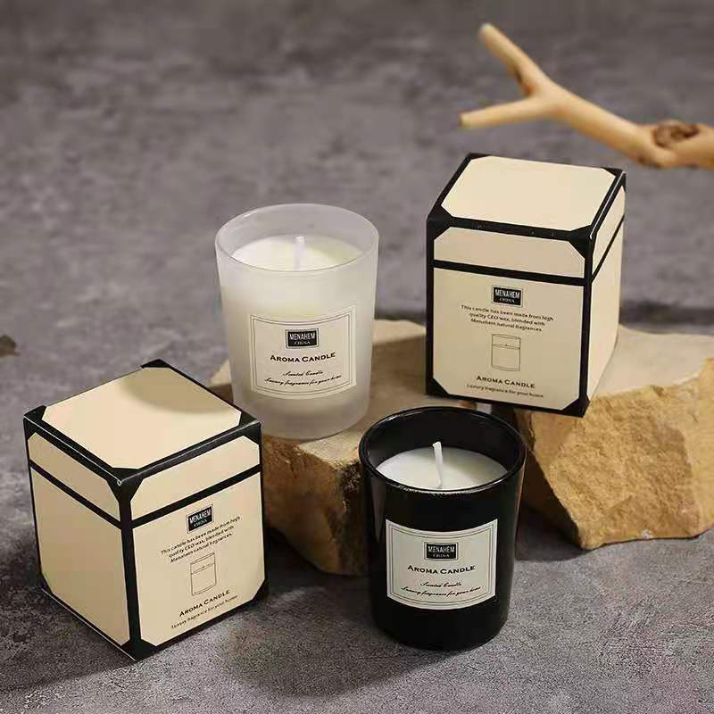 Wholesale Scented Candle Customize Logo Black Glass Jar With Wood Lid Soy Wax Candle Vanilla Lavender Rose Home Decorations