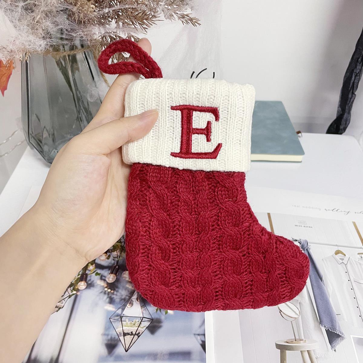 New Year Christmas Socks Red Snowflake Alphabet Letters Christmas knitting Stocking Christmas Tree Decoration For Home Xmas Gift