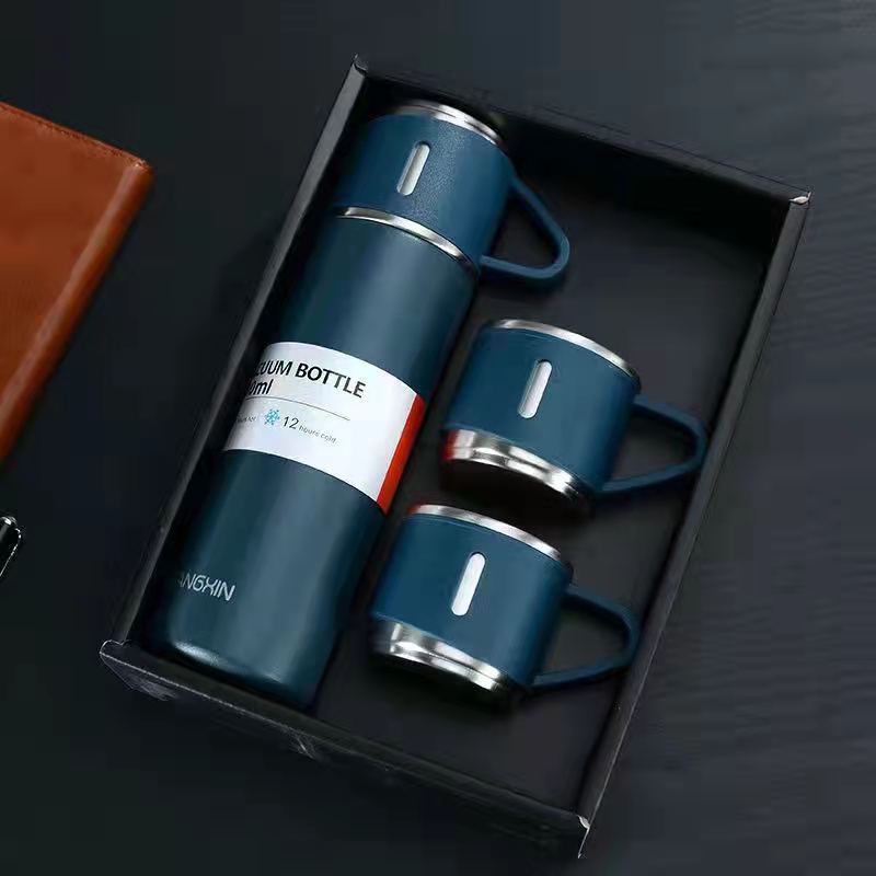 Promotion gift set women business gift set stainless steel two 200ml coffee cup mug one thermos 500ml water bottle