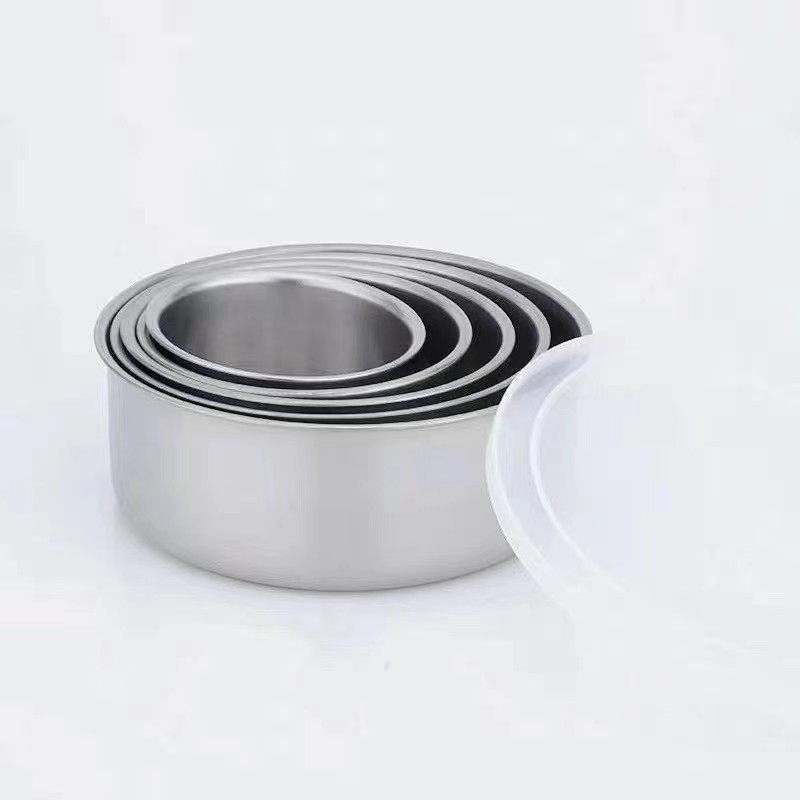 Stainless steel round sealed storage box with lid household fresh-keeping bowl kitchen gift five-piece fresh-keeping box