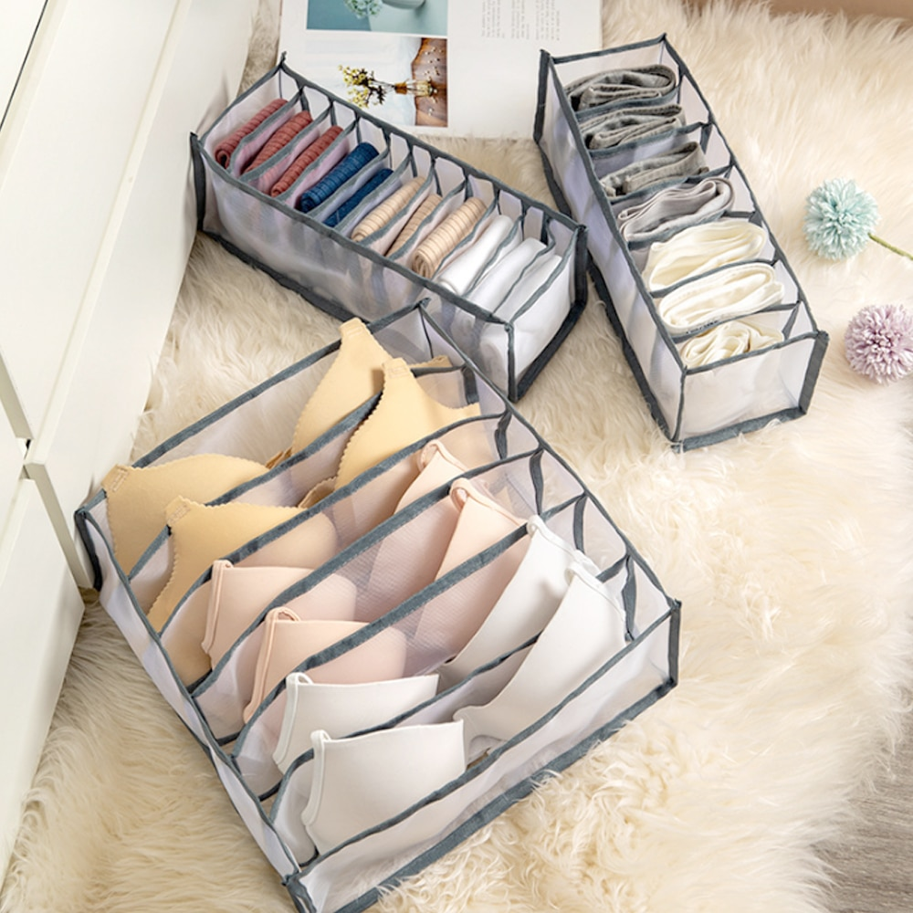 Dormitory closet organizer for socks home separated underwear storage box 7 grids bra organizer foldable drawer organizer