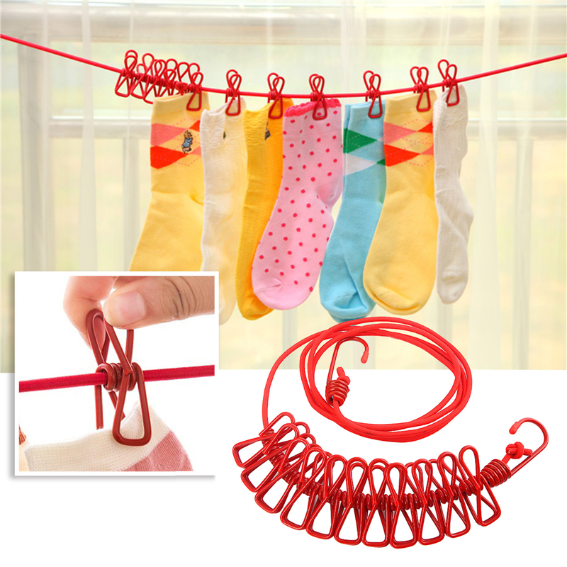 180cm Clotheslines With 12 Clips Multifunction Drying Rack Clothes Line & Cloth Hangers Steel Rope Pegs Portable Travel Supplies