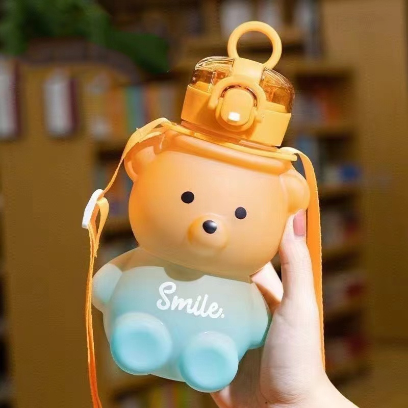Cute kawaii water bottle for girl bear plastic pink korean big school ...