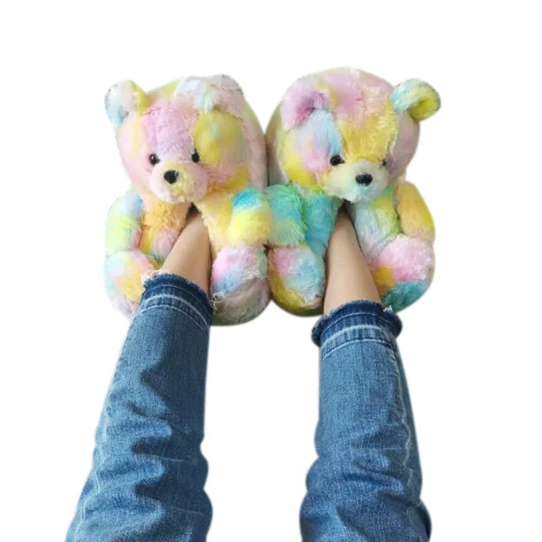 Designer Bear Indoor Shoes Slides for Female Fun Cute Animal Winter Fur House Women Slipper Ladies Teddy Bear Plush Slippers