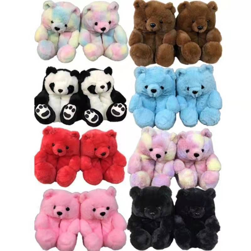 Designer Bear Indoor Shoes Slides for Female Fun Cute Animal Winter Fur House Women Slipper Ladies Teddy Bear Plush Slippers