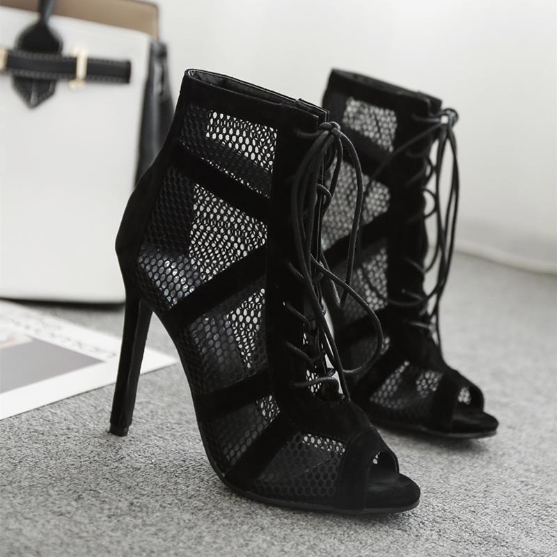 Thick Heel Sandals Mesh Breathable Women 2023 Summer New Hollow Fish Mouth Square Head Open-toe Back  Women's Shoes