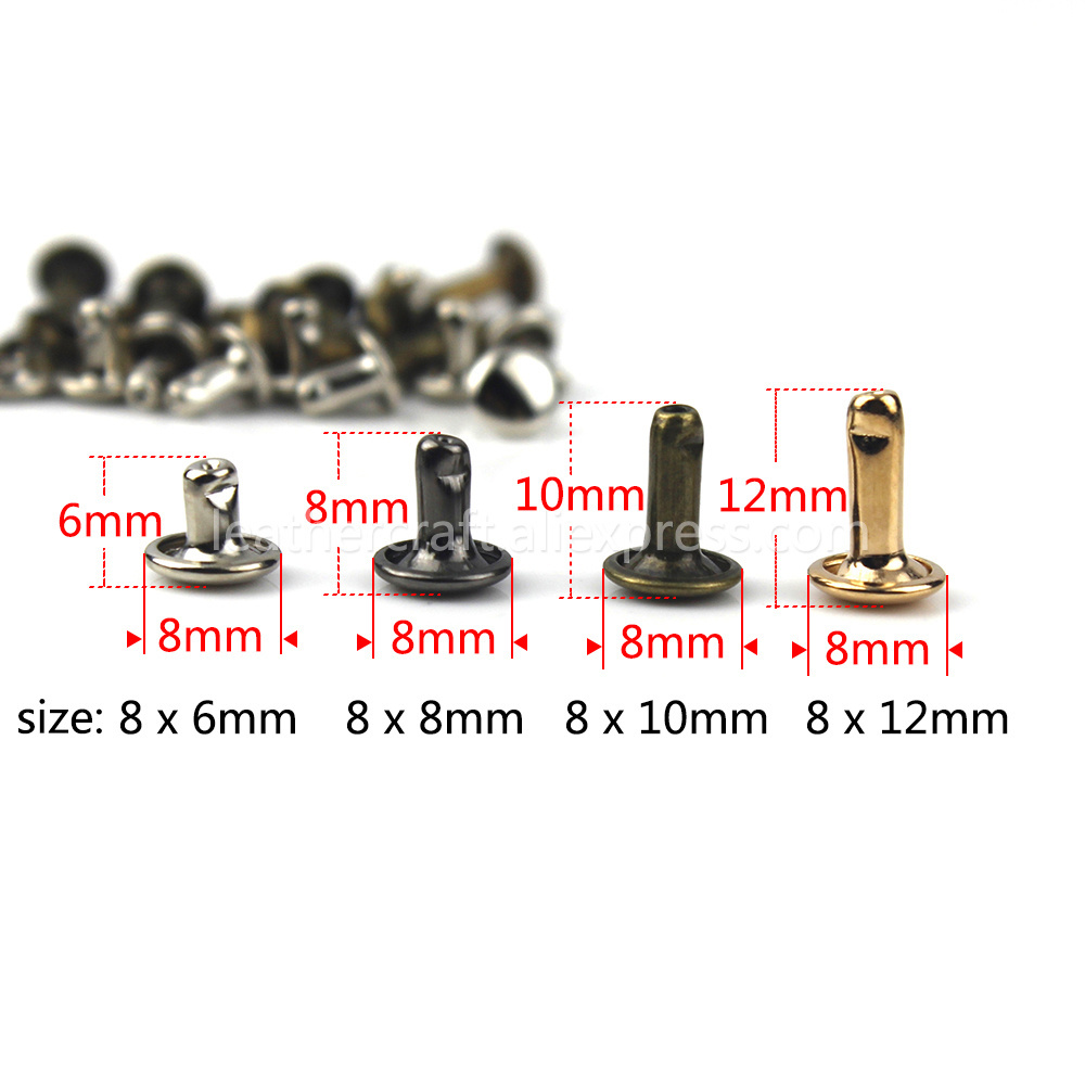 6mm 8mm Metal Double Cap Rivets Studs Round Rivet for Leather Craft Bag Belt Garments Hat Shoes Pet Collar Decor