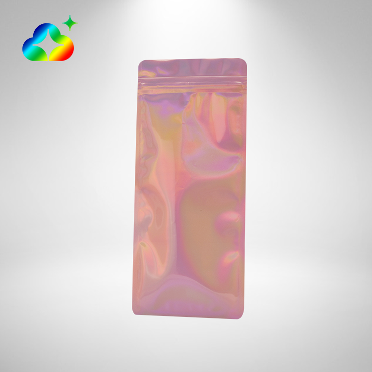 One Side Clear Custom Logo 3.5g Small Transparent Pink Zip Pouch Food Packaging Holographic Mylar Plastic Bags With Ziplock