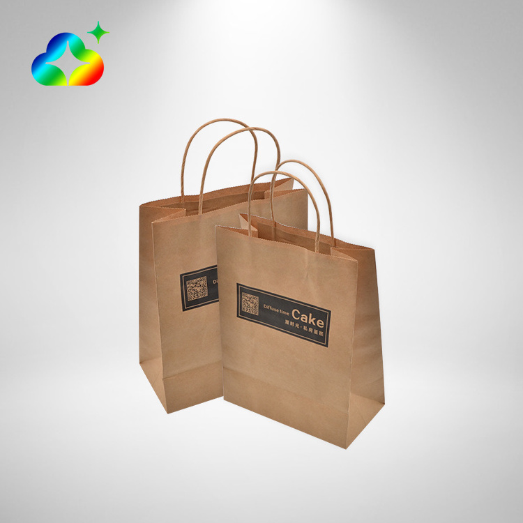 Promotional Tote Art Gift Packaging Custom Logo Recycled Takeaway Shopping Brown Kraft Paper Bags With Handles For Business