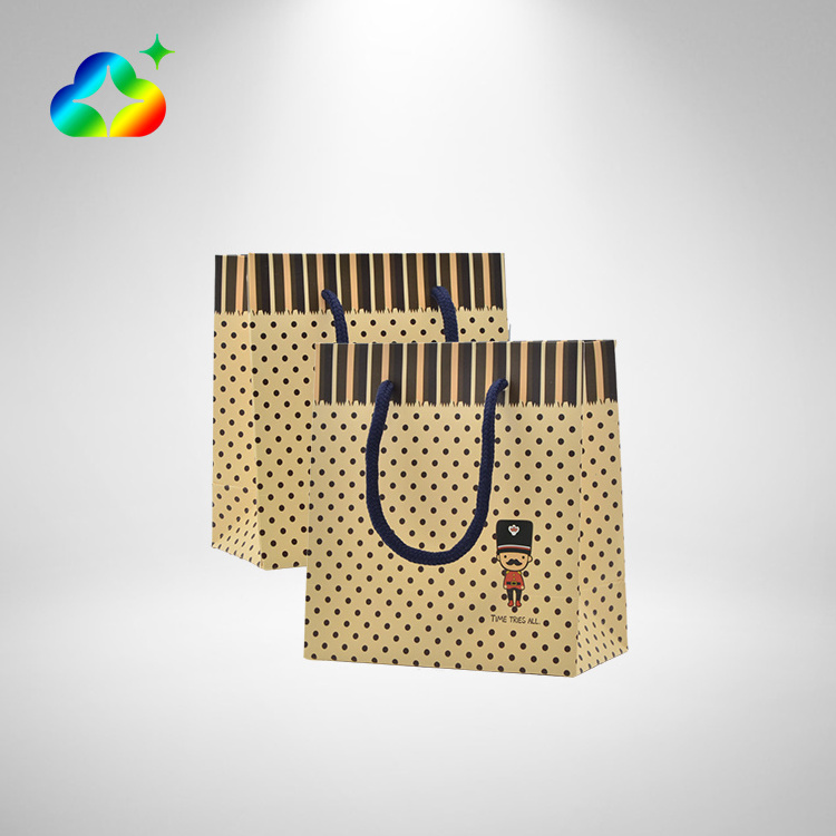 Promotional Tote Art Gift Packaging Custom Logo Recycled Takeaway Shopping Brown Kraft Paper Bags With Handles For Business