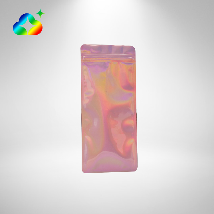 One Side Clear Custom Logo 3.5g Small Transparent Pink Zip Pouch Food Packaging Holographic Mylar Plastic Bags With Ziplock