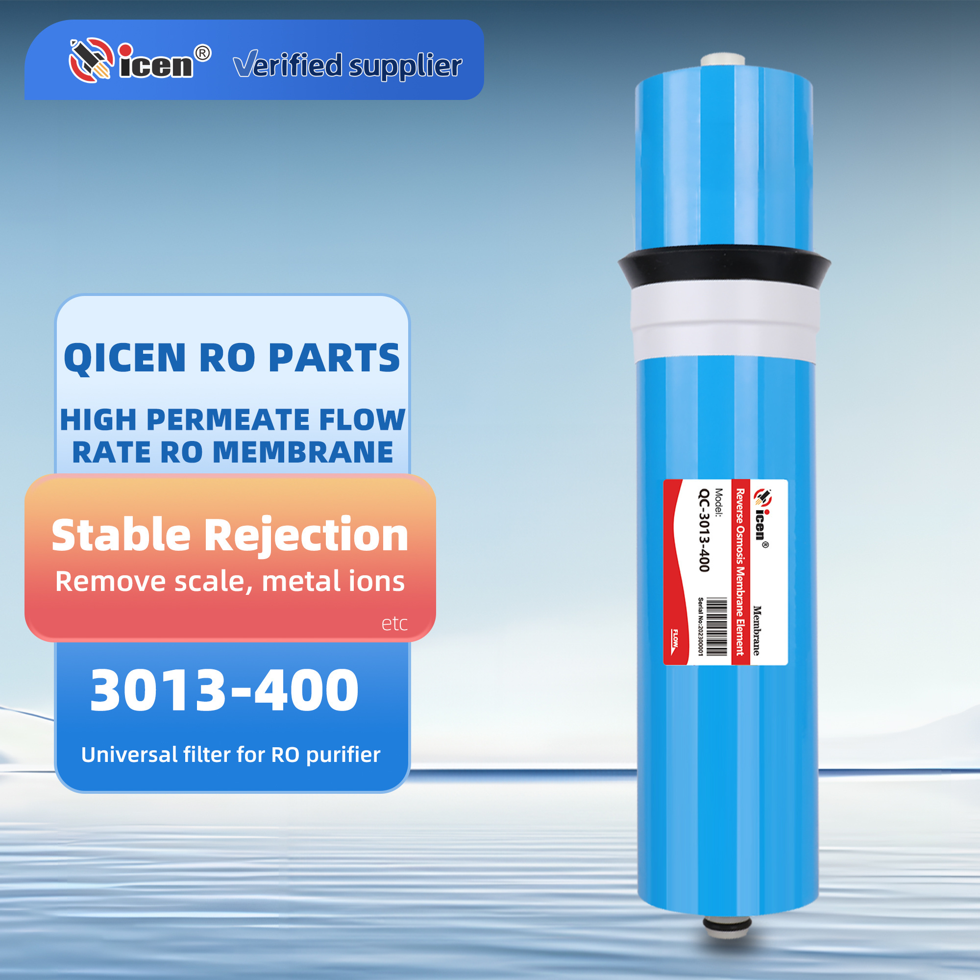 Qicen 400 GPD RO Water Filter Parts High Water Flow Reverse Osmosis Membrane