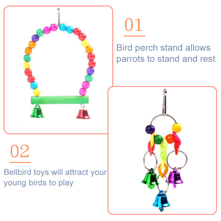 Non Toxic Wood Rope Perch Bird Swing Toy Accessories Set Training Stand Chewing Bird Toys Parrot