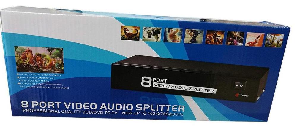 AV Splitter DVD HDTV RCA Video Splitter Box 1 to 8 out 3 RCA Distributor 1 in 4 RCA Audio Video AV Adapter not Switcher Switch