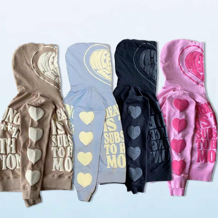 Manufacturer wholesale heavyweight Printed 100% Cotton 3d thick puff printing custom streetwear logo full face zip up hoodies