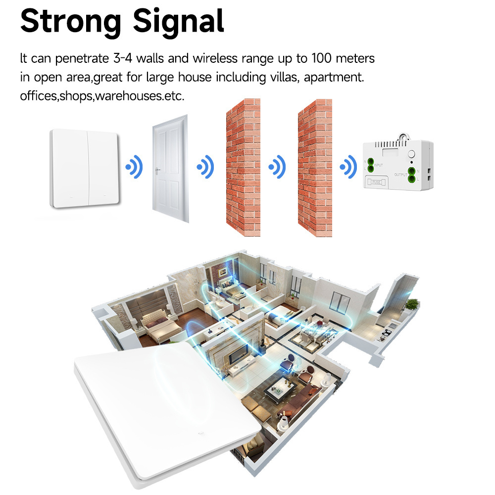 QX-303 No Battery Required Light Switch 10A 85V-240V 1/2/3 Gang 3 Way Kinetic Switch Wireless Remote Control Wall Switches