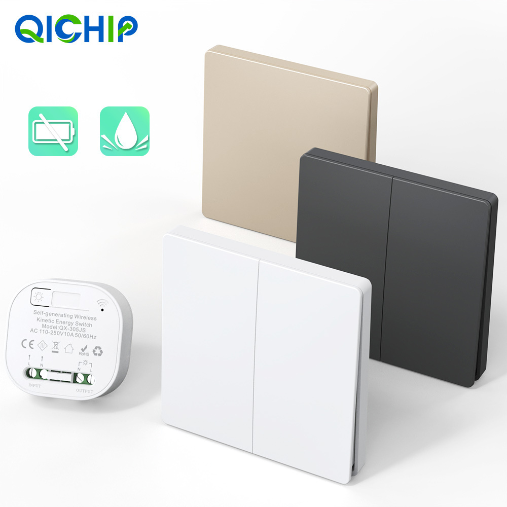 Wholesale Household Waterproof Self-powered Lighting Wall Switch 1/2 Steel 1/2 Kinetic Energy Wireless Switch Panel 100m Range