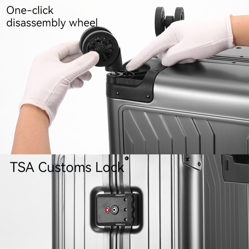 Hot-selling TSA Lock Mute Universal Wheels Aluminum Luggage Suitcase with Detachable Wheels