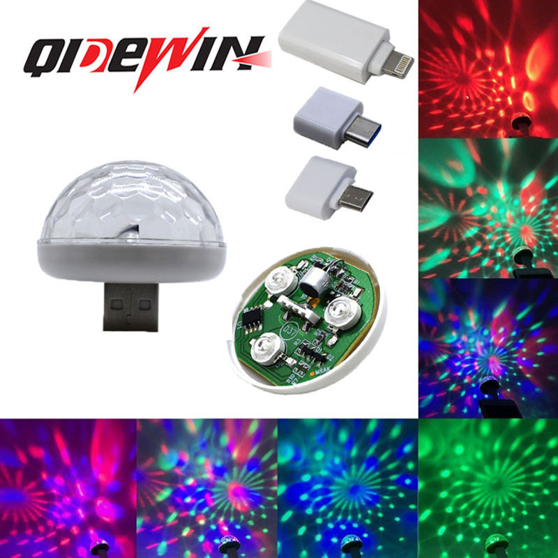 QIDEWIN DJ Disco Car Atmosphere Crystal USB Ball Light for Car decorative lights USB/iphone/Android socket 12v