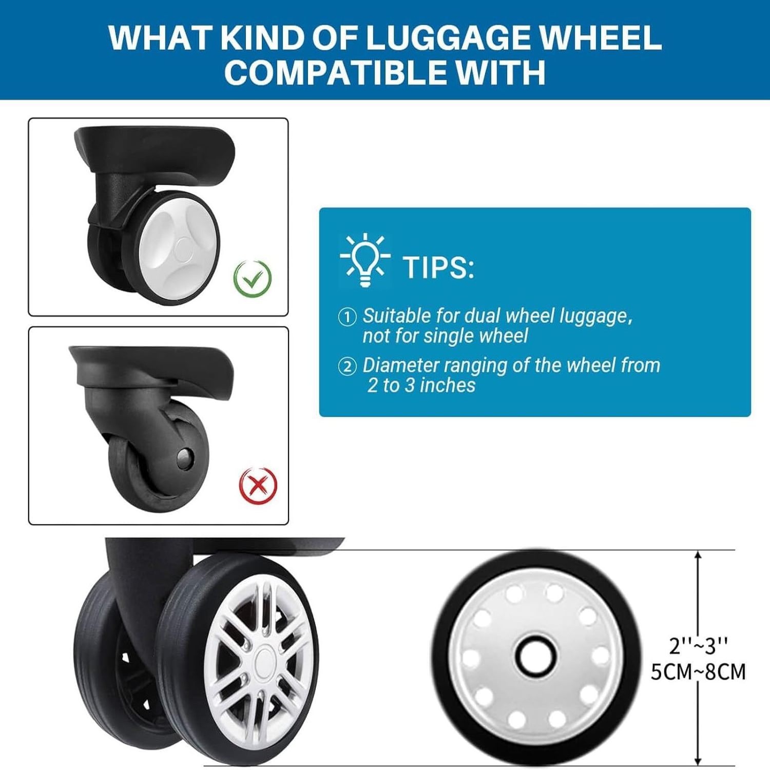 Luggage Suitcase Wheels Cover 8 Pack Carry on Luggage Casters Cover for Dule-Spinner Wheels Luggage Sets