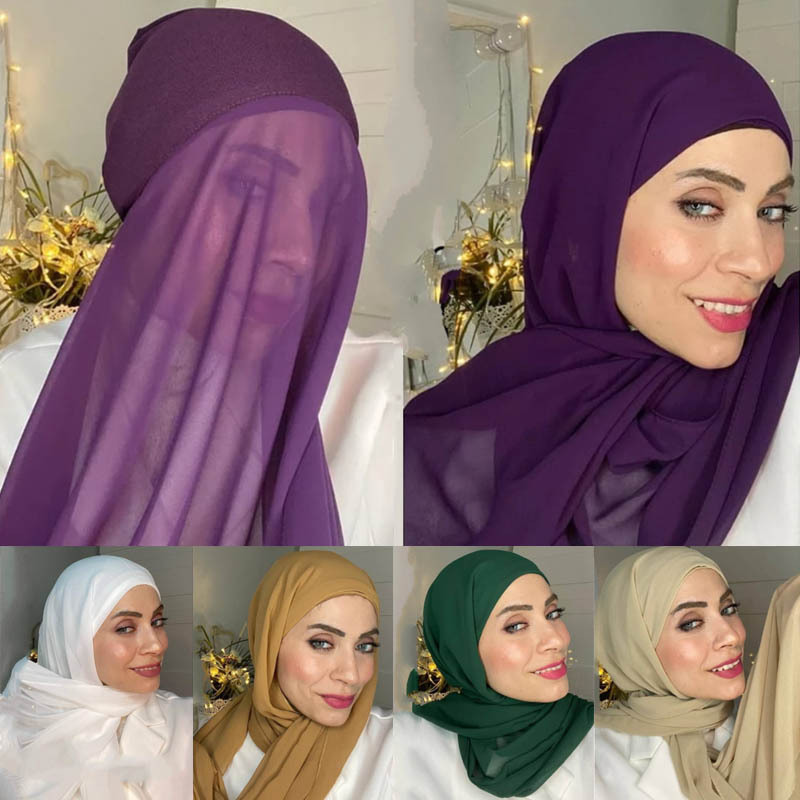 Wholesale Custom Logo Ready To Wear Instant Hijab With Underscarf For Muslim Chiffon Hijabs With Undercap Instant Hijab