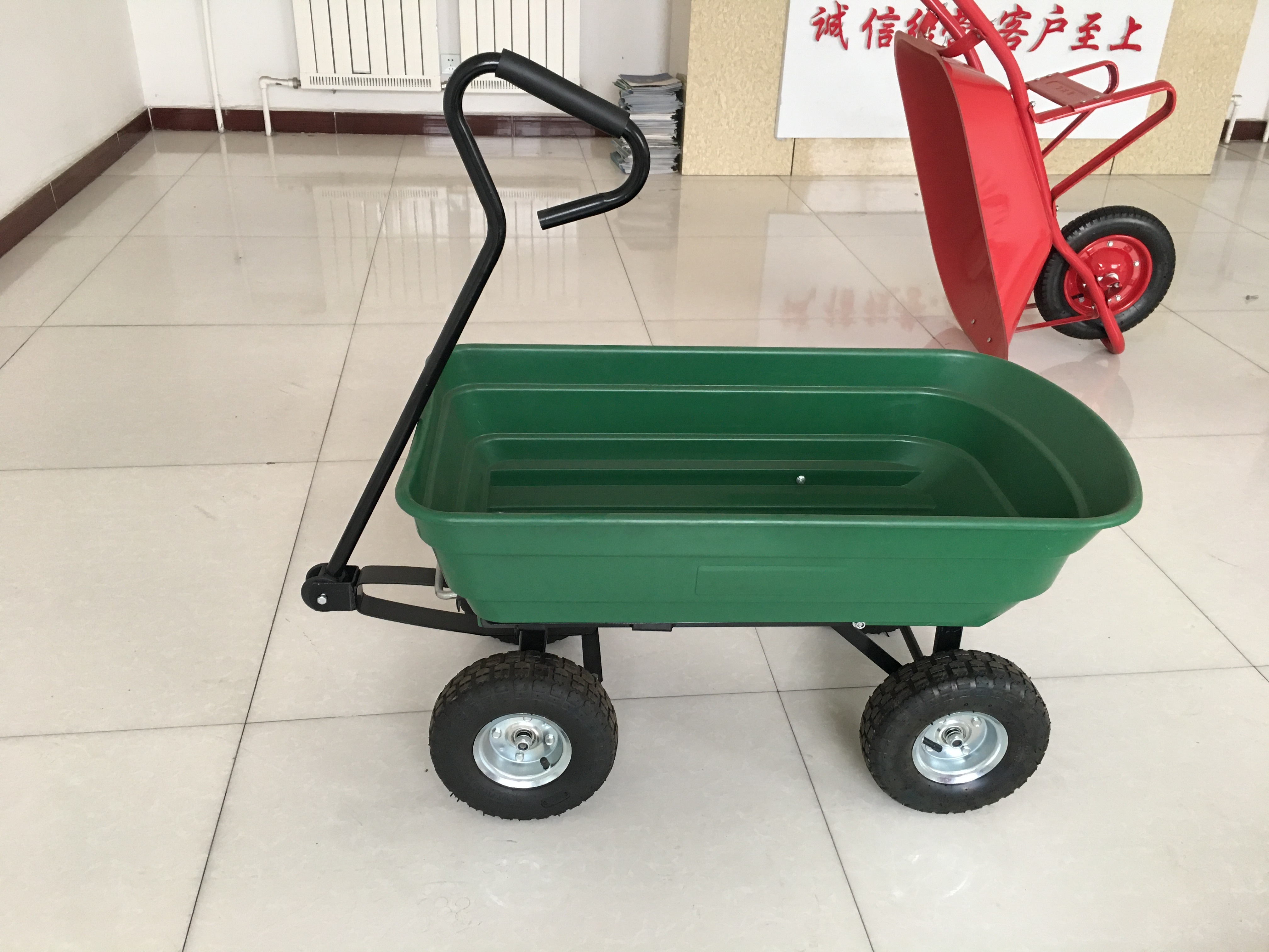 4 Wheel 990 Lbs Heavy Duty Steel Rolling Utility Wagon Yard Garden Dump Lawn Cart Flower Cargo Beach Trolley