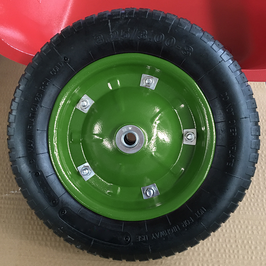 Manufacturer High Quality yellow metal rim hand truck replacement tires 3.00-8 wheelbarrow air 13 inch pneumatic rubber wheels