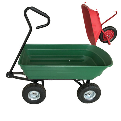 4 Wheel Garden Cart Truck 75L Sack Trolley Wheelbarrow Tipper Tipping Trailer