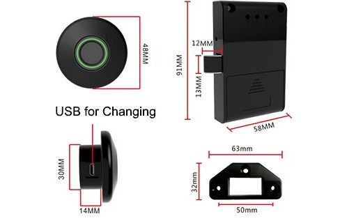 QIDOTS Smart Electronic Biometric Fingerprint Drawer locker Cabinet Lock With Emergency E-key For gym/spa/office