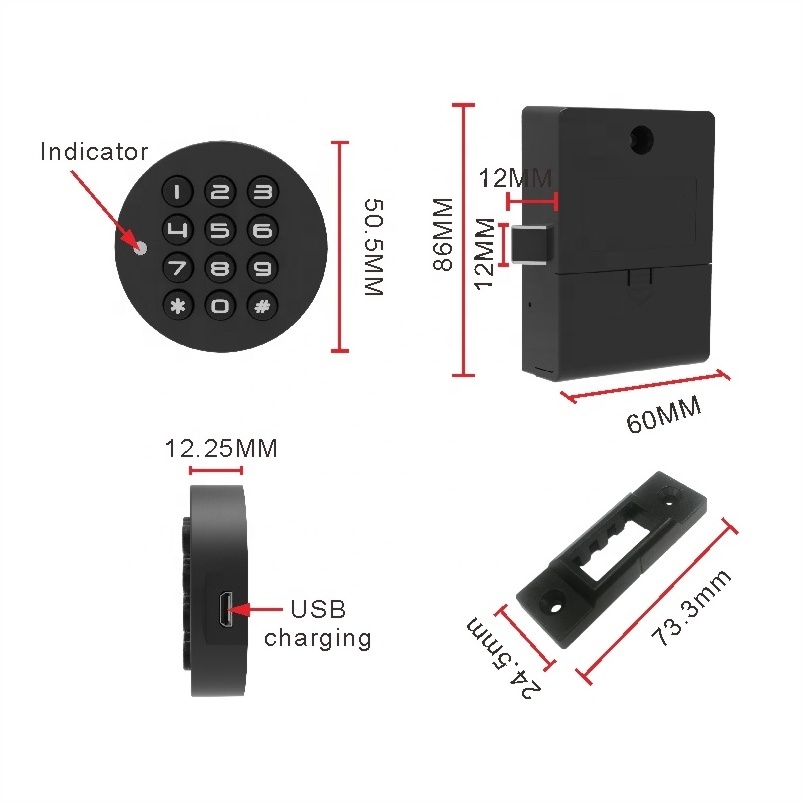 Qidots ABS plastic USB key mini file safety cabinet digital keypad drawer lock