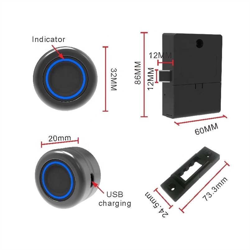 Small size biometric fingerprint smart cabinet lock with USB port for wardrobe