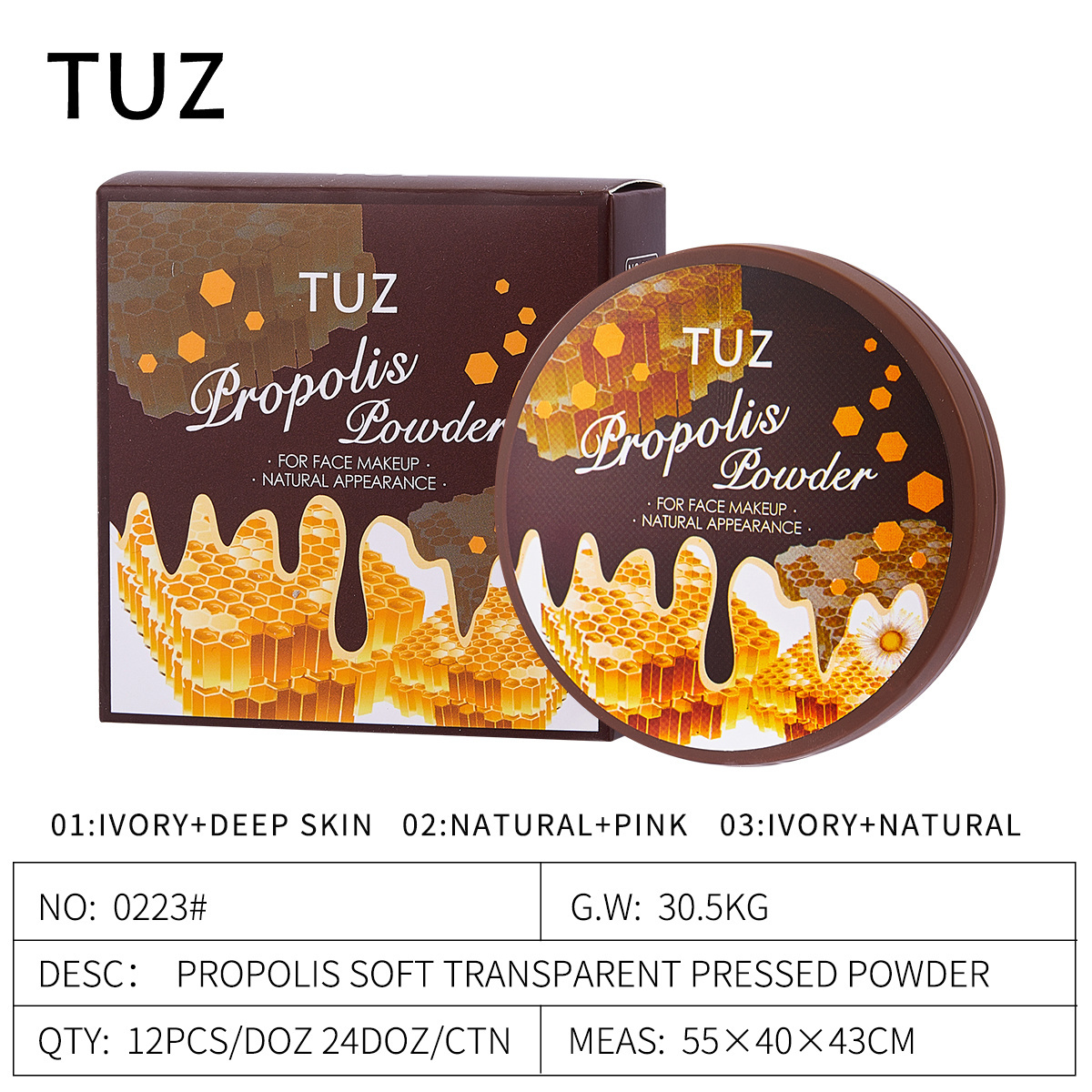 TUZ wholesale OEM&ODM Concealing Pore refine Propolis soft transparent pressed powder Propolis soft transparent pressed powder