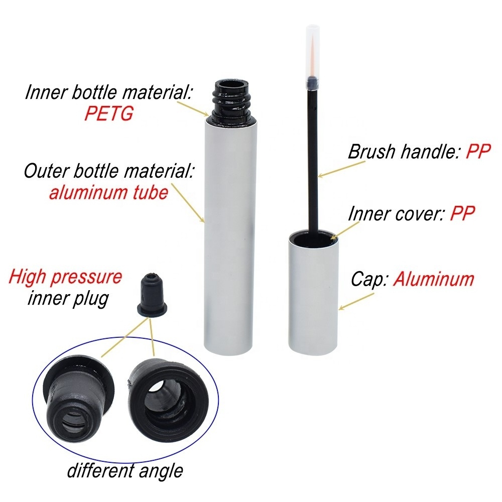 High quality 5ml cylinder dumb silver eyeliner tube eyelash growth liquid container lip liner cosmetic packaging tube