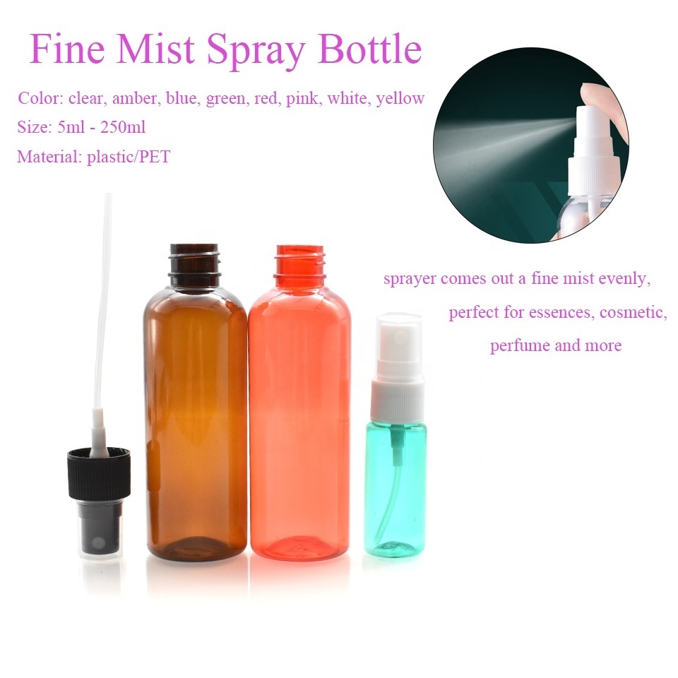 Empty colorful spray bottle travel size plastic cosmetic perfume bottle 10ml 20ml 30ml 50ml 60ml 100ml PET bottle for essential