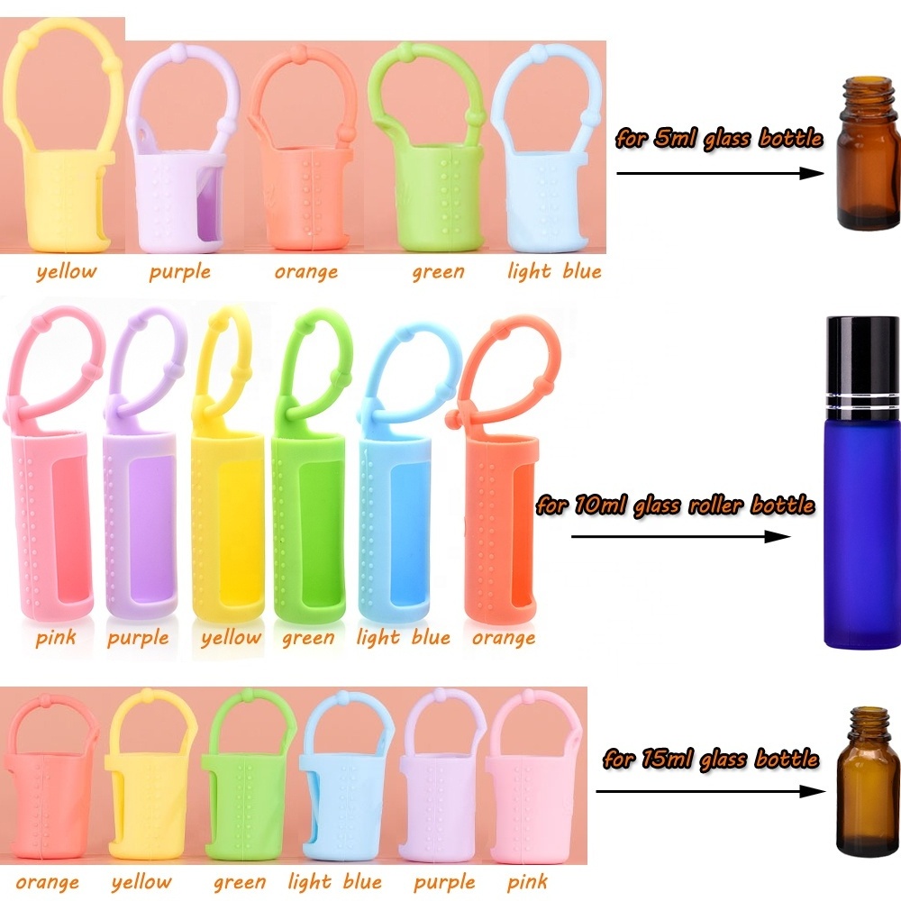 colored Silicone Roller Bottle Sleeve Holder for 5ml 10ml glass cosmetic essential oil bottles