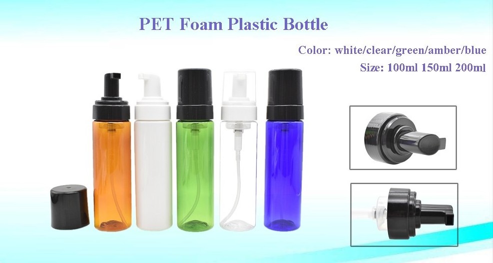 High quality 100ml 150ml PET plastic foam bottle amber blue 200ml shampoo packaging lotion pump bottle