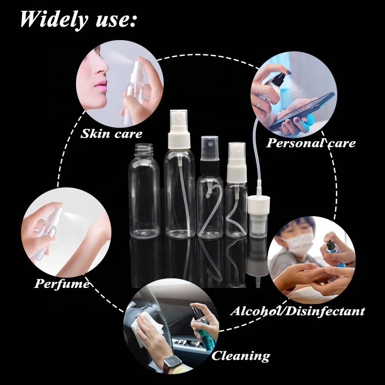 empty PET perfume vial 5ml 10ml 15ml 20ml 30ml 50ml 60ml mini travel plastic breath spray bottle